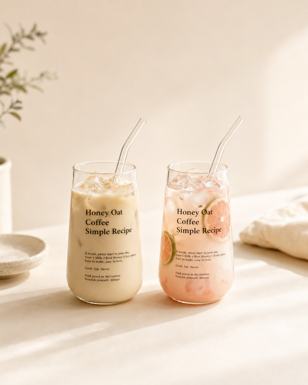 Honey Oat Glass Tumbler + Straw