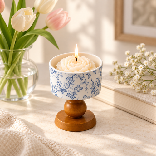 Blue Botanical Pedestal Candle