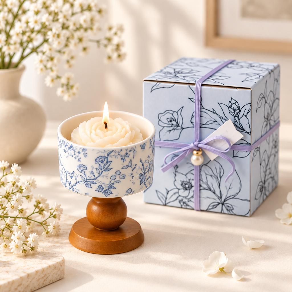 Blue Botanical Pedestal Candle