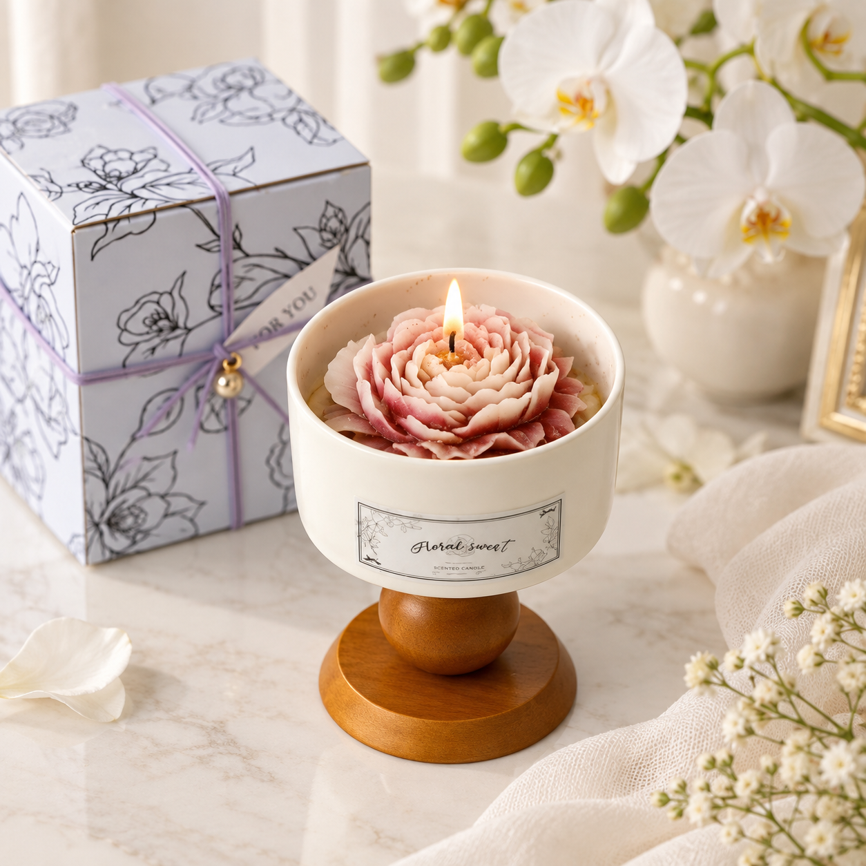 Blush Bloom Pedestal Candle