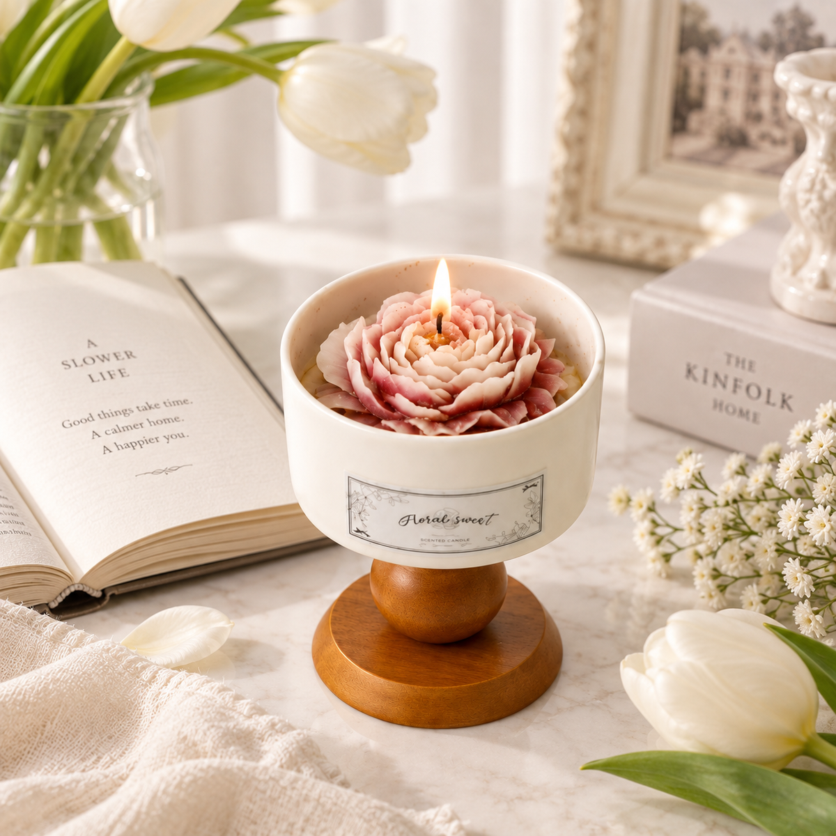 Blush Bloom Pedestal Candle