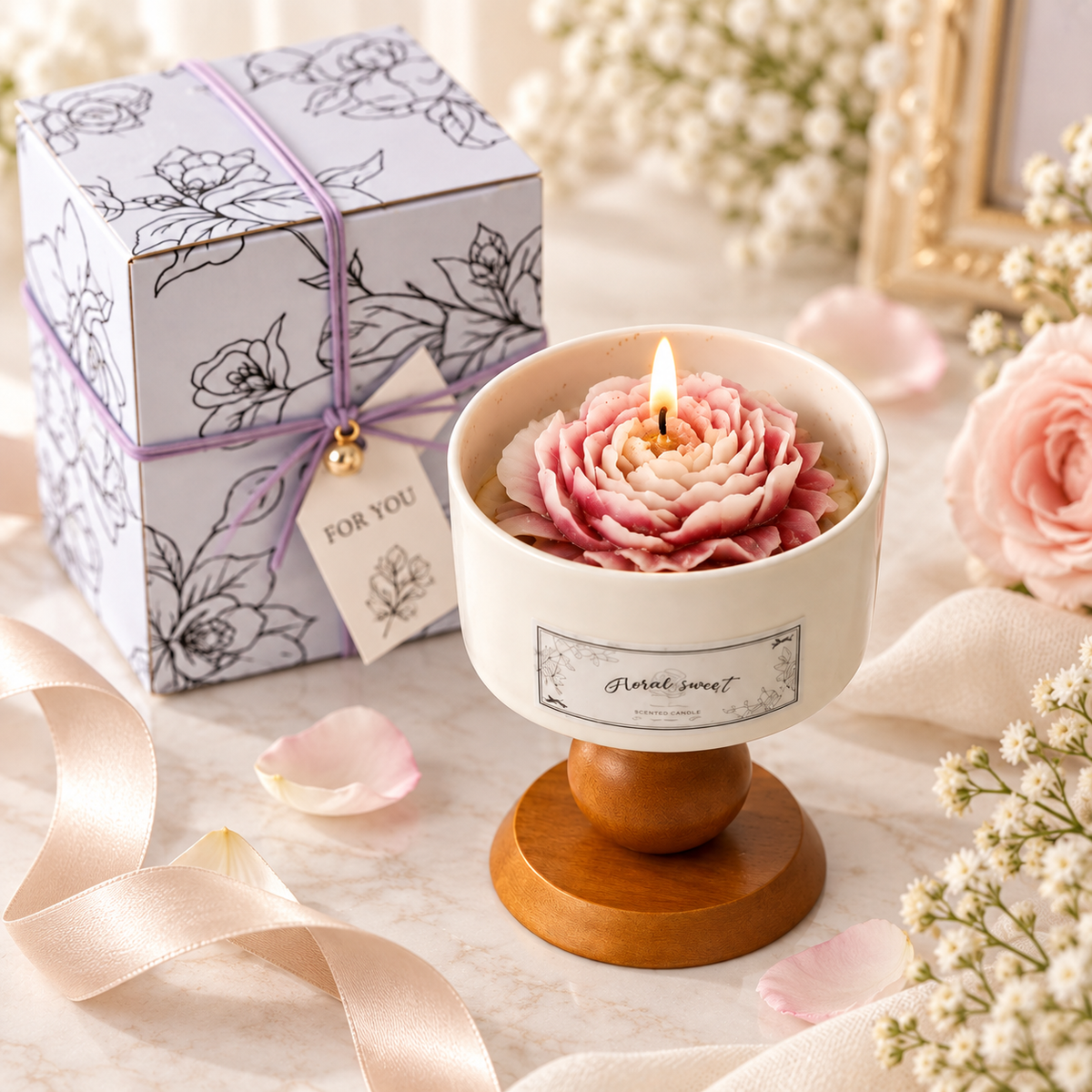Blush Bloom Pedestal Candle