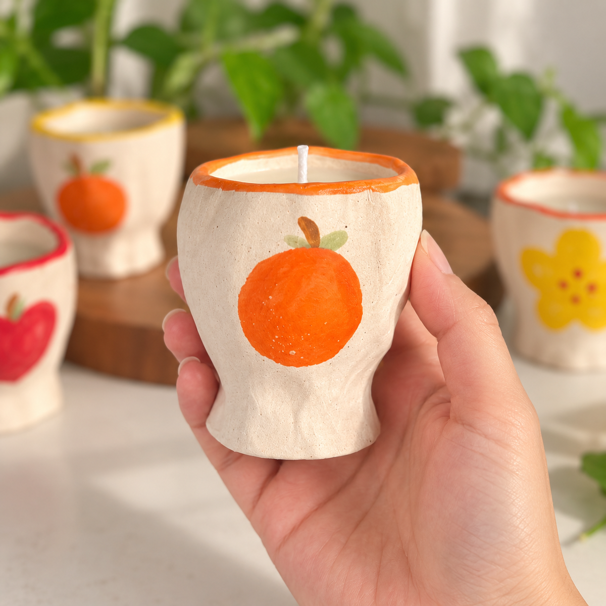 Hand-Painted Orchard Ceramic Candle