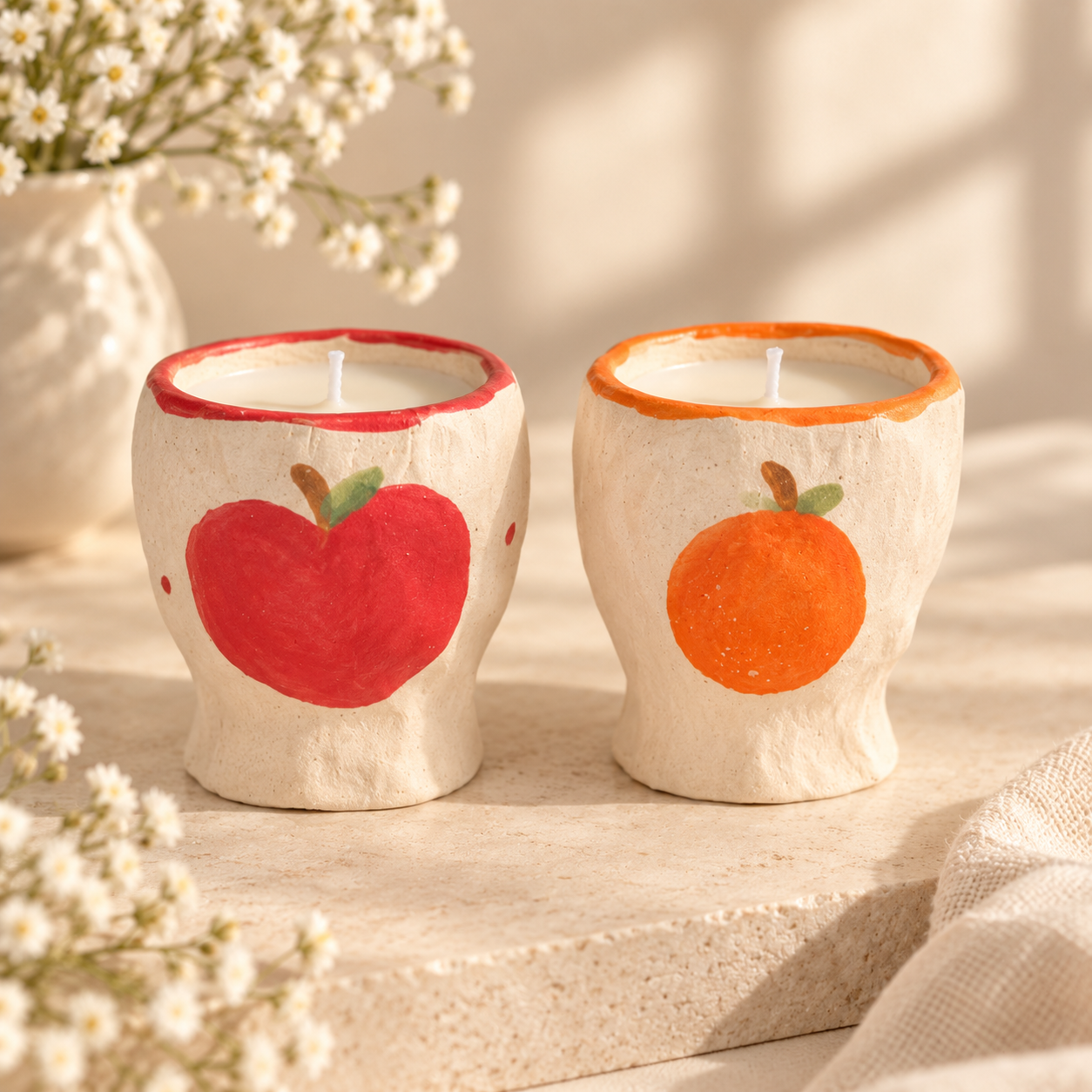 Hand-Painted Orchard Ceramic Candle