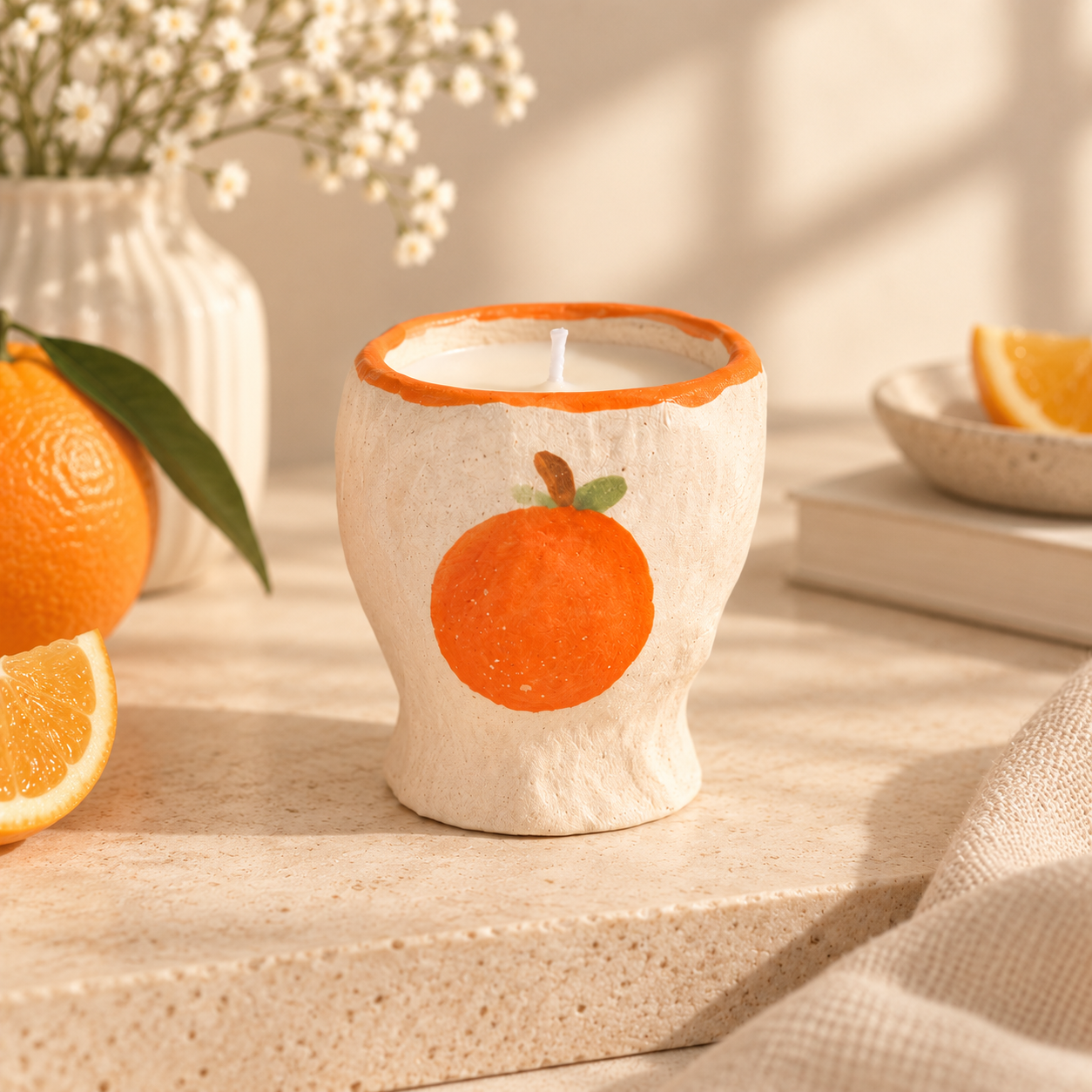 Hand-Painted Orchard Ceramic Candle
