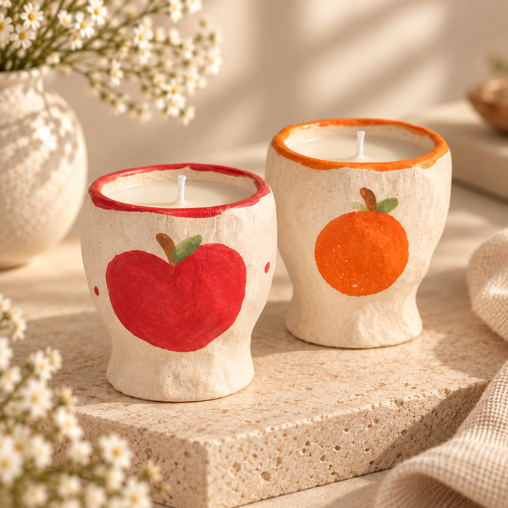 Hand-Painted Orchard Ceramic Candle