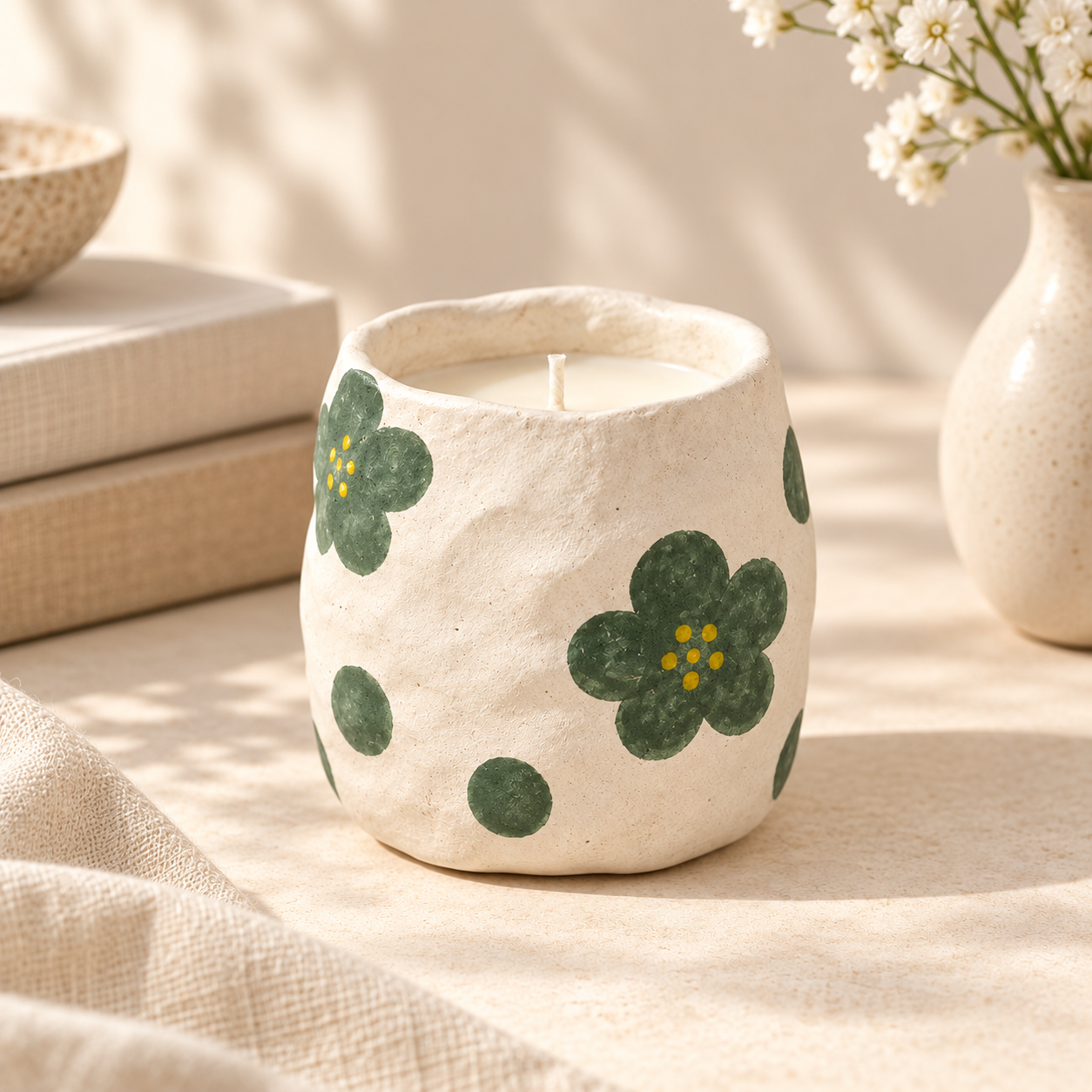 Hand-Painted Bloom Ceramic Candle