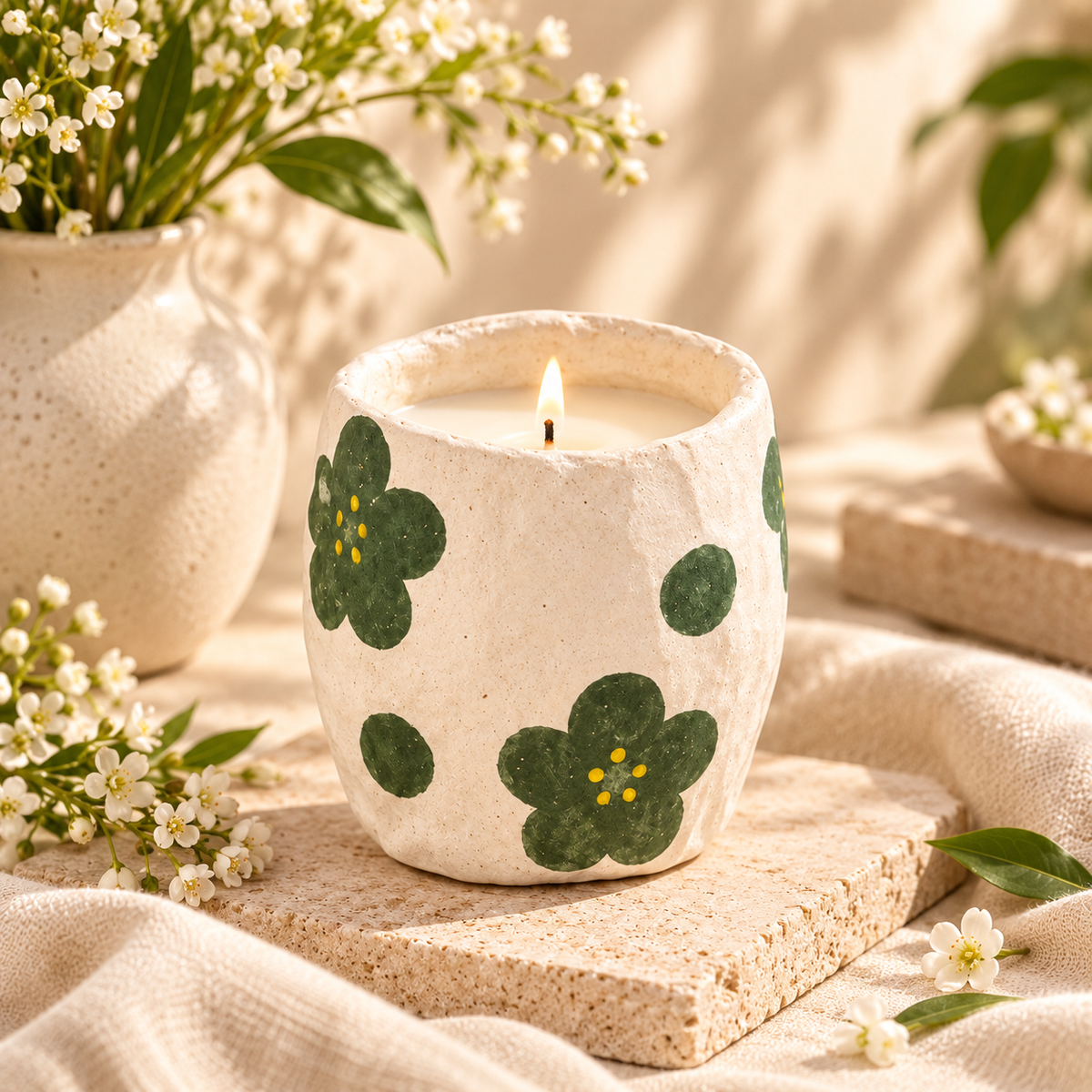 Hand-Painted Bloom Ceramic Candle