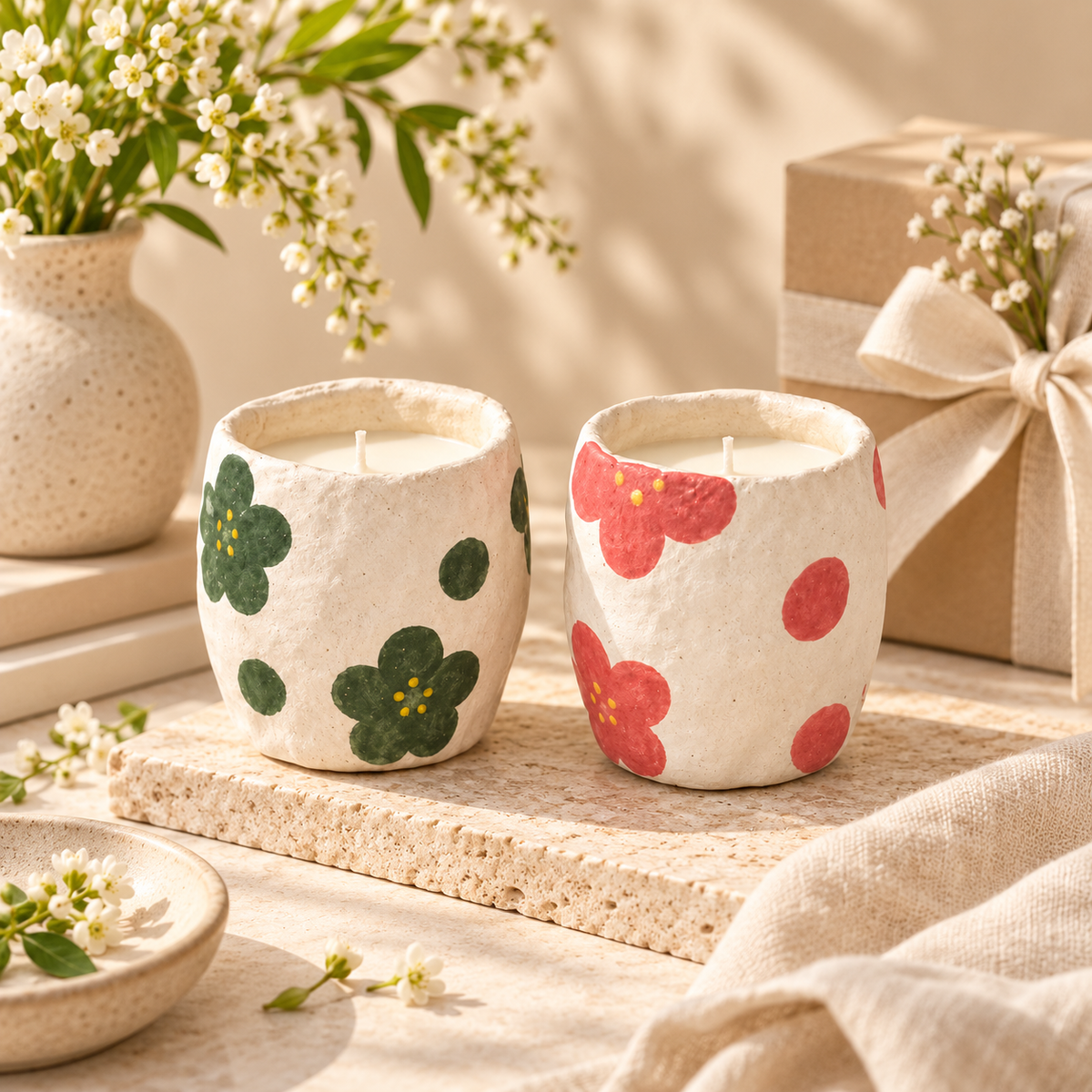 Hand-Painted Bloom Ceramic Candle